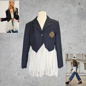 Free People ‘Ballet School’ Navy & White Underlay Blazer w/ Crest- S/M